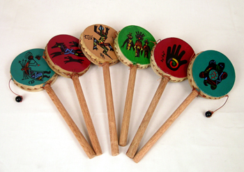 Andes, Peru, Fair Trade, Tamborine, Spin Drum, Instrument, Toys, Handpainted