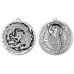 Good Fortune, Pendant, Longevity, Phoenix, Dragon, High Concepts, Leadfree, Pewter, Amulet