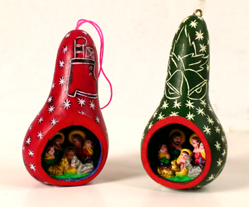 Ornaments, Andes, Peru, Fair Trade, Christmas, Holiday, Nativity, Gourd, Carved, Handpainted