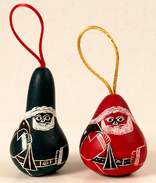 Ornaments, Andes, Peru, Fair Trade, Christmas, Holiday, Santa, Gourd, Carved, Handpainted